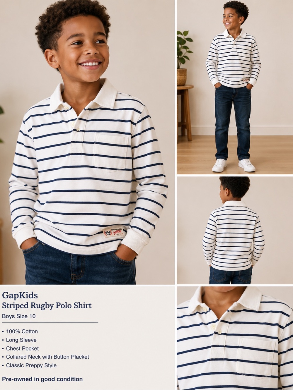 GapKids Striped Rugby Polo Shirt – Boys Size 10